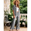image:imageFlygo Womens Plaid Pajama Sets 2 Piece Cotton Gingham Pjs Loungewear  Button Down Short Sleeve Spread Collar Shirts Ruffled Elastic Waist Long Pants Pockets Y2k Sleepwear Cute Relaxed FitBlack