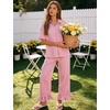 image:imageFlygo Womens Plaid Pajama Sets 2 Piece Cotton Gingham Pjs Loungewear  Button Down Short Sleeve Spread Collar Shirts Ruffled Elastic Waist Long Pants Pockets Y2k Sleepwear Cute Relaxed FitPink