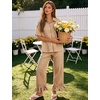 image:imageFlygo Womens Plaid Pajama Sets 2 Piece Cotton Gingham Pjs Loungewear  Button Down Short Sleeve Spread Collar Shirts Ruffled Elastic Waist Long Pants Pockets Y2k Sleepwear Cute Relaxed FitBrown