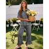 image:imageFlygo Womens Plaid Pajama Sets 2 Piece Cotton Gingham Pjs Loungewear  Button Down Short Sleeve Spread Collar Shirts Ruffled Elastic Waist Long Pants Pockets Y2k Sleepwear Cute Relaxed FitBlack