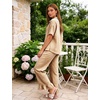 image:imageFlygo Womens Plaid Pajama Sets 2 Piece Cotton Gingham Pjs Loungewear  Button Down Short Sleeve Spread Collar Shirts Ruffled Elastic Waist Long Pants Pockets Y2k Sleepwear Cute Relaxed FitBrown