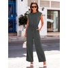 image:imageFlygo Womens Sleeveless Wide Leg Jumpsuit Casual Summer  Soft Flowy Lightweight Fabric Elastic Waist Sleeveless Top Loose Wide Leg Trousers with Side Pockets Casual OutfitDarkgrey