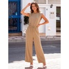 image:imageFlygo Womens Sleeveless Wide Leg Jumpsuit Casual Summer  Soft Flowy Lightweight Fabric Elastic Waist Sleeveless Top Loose Wide Leg Trousers with Side Pockets Casual OutfitKhaki