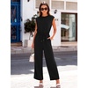 image:imageFlygo Womens Sleeveless Wide Leg Jumpsuit Casual Summer  Soft Flowy Lightweight Fabric Elastic Waist Sleeveless Top Loose Wide Leg Trousers with Side Pockets Casual OutfitBlack