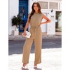 image:imageFlygo Womens Sleeveless Wide Leg Jumpsuit Casual Summer  Soft Flowy Lightweight Fabric Elastic Waist Sleeveless Top Loose Wide Leg Trousers with Side Pockets Casual OutfitKhaki