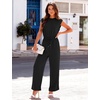 image:imageFlygo Womens Sleeveless Wide Leg Jumpsuit Casual Summer  Soft Flowy Lightweight Fabric Elastic Waist Sleeveless Top Loose Wide Leg Trousers with Side Pockets Casual OutfitBlack