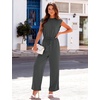 image:imageFlygo Womens Sleeveless Wide Leg Jumpsuit Casual Summer  Soft Flowy Lightweight Fabric Elastic Waist Sleeveless Top Loose Wide Leg Trousers with Side Pockets Casual OutfitDarkgrey