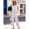image:imageFlygo Womens Sleeveless Wide Leg Jumpsuit Casual Summer  Soft Flowy Lightweight Fabric Elastic Waist Sleeveless Top Loose Wide Leg Trousers with Side Pockets Casual OutfitWhiteheather