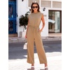 image:imageFlygo Womens Sleeveless Wide Leg Jumpsuit Casual Summer  Soft Flowy Lightweight Fabric Elastic Waist Sleeveless Top Loose Wide Leg Trousers with Side Pockets Casual OutfitKhaki