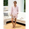 image:imageFlygo Womens Striped Pajama Sets 2 Piece Ruffled Short Lounge Sets  Casual Y2K Pjs Set Long Sleeve Button Down Shirt Collar Elastic Cuff High Waist Drawstring Pockets Bridal PostpartumPink