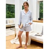 image:imageFlygo Womens Striped Pajama Sets 2 Piece Ruffled Short Lounge Sets  Casual Y2K Pjs Set Long Sleeve Button Down Shirt Collar Elastic Cuff High Waist Drawstring Pockets Bridal PostpartumBlue