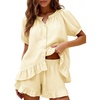 image:imageFlygo Cotton Striped Pajama Set for Women Ruffle Summer Pj Shorts SetsYellow