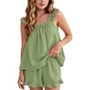image:imageFlygo Pajamas for Women 2 Piece Cotton Ruffle Tank Top and Shorts  Cute Soft Loungewear Pjs Square Neck Cami Top Drewstring Pockets Elastic Waist Sleepwear Bridal Honeymoon Summer NightwearGreen