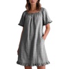 image:imageFlygo Womens Gingham Nightgown Cotton Pullover House Dress with Pockets  Square Neck Short Sleeve Y2K Plaid Print Knee Length Cut Loose Fit Cute Ruffle Sleep Dress for Loungewear MaternityBlack