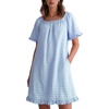 image:imageFlygo Womens Gingham Nightgown Cotton Pullover House Dress with Pockets  Square Neck Short Sleeve Y2K Plaid Print Knee Length Cut Loose Fit Cute Ruffle Sleep Dress for Loungewear MaternityBlue