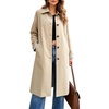 image:imageFlygo Womens Long Trench Coat Windproof Oversized Casual Fall Jackets  Single Breasted Plaid Lining Lapel Button Down Long Sleeve Pockets Classic Spring Overcoat OuterwearKhaki