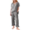 image:imageFlygo Womens Plaid 2 Piece Pajamas Sets Cotton Ruffle Lounge Sleepwear Pjs  Button Down Short Puff Sleeve Babydoll Shirt Wide Leg Elastic Waist Drawstring Pants with Pockets Y2K Gingham Matching SetsBlack