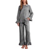image:imageFlygo Womens Plaid Cotton Pajamas Set Ruffle Pjs Lounge Sets  100 Cotton Gingham Babydoll Shirt Ruffle Sleeve Pants Set Elastic Waist Pockets Y2K Cute Sleep Lounging WeddingBlack