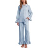 image:imageFlygo Womens Plaid Cotton Pajamas Set Ruffle Pjs Lounge Sets  100 Cotton Gingham Babydoll Shirt Ruffle Sleeve Pants Set Elastic Waist Pockets Y2K Cute Sleep Lounging WeddingBlue