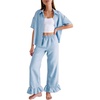 image:imageFlygo Womens Plaid Pajama Sets 2 Piece Cotton Gingham Pjs Loungewear  Button Down Short Sleeve Spread Collar Shirts Ruffled Elastic Waist Long Pants Pockets Y2k Sleepwear Cute Relaxed FitBlue