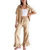 image:imageFlygo Womens Plaid Pajama Sets 2 Piece Cotton Gingham Pjs Loungewear  Button Down Short Sleeve Spread Collar Shirts Ruffled Elastic Waist Long Pants Pockets Y2k Sleepwear Cute Relaxed FitBrown