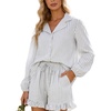 image:imageFlygo Womens Striped Pajama Sets 2 Piece Ruffled Short Lounge Sets  Casual Y2K Pjs Set Long Sleeve Button Down Shirt Collar Elastic Cuff High Waist Drawstring Pockets Bridal PostpartumBlack