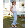 image:imageFlygo Girls Cotton Plaid Pants Gingham Elastic Waist Ruffle Wide Leg Pants  100 Cotton High Waisted Soft Lightweight Breathable Cute Straight Leg with Pockets Teen Girl Casual VersatileBlue