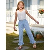 image:imageFlygo Girls Cotton Plaid Pants Gingham Elastic Waist Ruffle Wide Leg Pants  100 Cotton High Waisted Soft Lightweight Breathable Cute Straight Leg with Pockets Teen Girl Casual VersatileBlue
