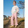 image:imageFlygo Girls Cotton Plaid Pants Gingham Elastic Waist Ruffle Wide Leg Pants  100 Cotton High Waisted Soft Lightweight Breathable Cute Straight Leg with Pockets Teen Girl Casual VersatilePink