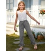 image:imageFlygo Girls Cotton Plaid Pants Gingham Elastic Waist Ruffle Wide Leg Pants  100 Cotton High Waisted Soft Lightweight Breathable Cute Straight Leg with Pockets Teen Girl Casual VersatileBlack
