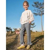 image:imageFlygo Girls Cotton Plaid Pants Gingham Elastic Waist Ruffle Wide Leg Pants  100 Cotton High Waisted Soft Lightweight Breathable Cute Straight Leg with Pockets Teen Girl Casual VersatileBlack