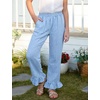 image:imageFlygo Girls Cotton Plaid Pants Gingham Elastic Waist Ruffle Wide Leg Pants  100 Cotton High Waisted Soft Lightweight Breathable Cute Straight Leg with Pockets Teen Girl Casual VersatileBlue