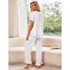 image:imageFlygo Womens Ruffle Pajamas Short Sleeve Lounge Set with Pockets  2 Piece Sleepwear Pjs Sets Crewneck Button Down Top High Waist Wide Leg Drawstring Pants Vacation Nightwear Bridal PartyWhite