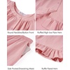 image:imageFlygo Womens Ruffle Pajamas Short Sleeve Lounge Set with Pockets  2 Piece Sleepwear Pjs Sets Crewneck Button Down Top High Waist Wide Leg Drawstring Pants Vacation Nightwear Bridal PartyPink