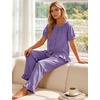 image:imageFlygo Womens Ruffle Pajamas Short Sleeve Lounge Set with Pockets  2 Piece Sleepwear Pjs Sets Crewneck Button Down Top High Waist Wide Leg Drawstring Pants Vacation Nightwear Bridal PartyPurple