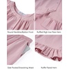 image:imageFlygo Womens Ruffle Pajamas Short Sleeve Lounge Set with Pockets  2 Piece Sleepwear Pjs Sets Crewneck Button Down Top High Waist Wide Leg Drawstring Pants Vacation Nightwear Bridal PartyDustypink