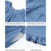 image:imageFlygo Womens Ruffle Pajamas Short Sleeve Lounge Set with Pockets  2 Piece Sleepwear Pjs Sets Crewneck Button Down Top High Waist Wide Leg Drawstring Pants Vacation Nightwear Bridal PartyBlue