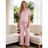 image:imageFlygo Womens Ruffle Pajamas Short Sleeve Lounge Set with Pockets  2 Piece Sleepwear Pjs Sets Crewneck Button Down Top High Waist Wide Leg Drawstring Pants Vacation Nightwear Bridal PartyDustypink