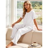 image:imageFlygo Womens Ruffle Pajamas Short Sleeve Lounge Set with Pockets  2 Piece Sleepwear Pjs Sets Crewneck Button Down Top High Waist Wide Leg Drawstring Pants Vacation Nightwear Bridal PartyWhite