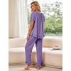 image:imageFlygo Womens Ruffle Pajamas Short Sleeve Lounge Set with Pockets  2 Piece Sleepwear Pjs Sets Crewneck Button Down Top High Waist Wide Leg Drawstring Pants Vacation Nightwear Bridal PartyPurple