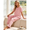 image:imageFlygo Womens Ruffle Pajamas Short Sleeve Lounge Set with Pockets  2 Piece Sleepwear Pjs Sets Crewneck Button Down Top High Waist Wide Leg Drawstring Pants Vacation Nightwear Bridal PartyPink