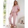 image:imageFlygo Womens Ruffle Pajamas Short Sleeve Lounge Set with Pockets  2 Piece Sleepwear Pjs Sets Crewneck Button Down Top High Waist Wide Leg Drawstring Pants Vacation Nightwear Bridal PartyDustypink