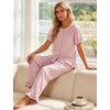 image:imageFlygo Womens Ruffle Pajamas Short Sleeve Lounge Set with Pockets  2 Piece Sleepwear Pjs Sets Crewneck Button Down Top High Waist Wide Leg Drawstring Pants Vacation Nightwear Bridal PartyDustypink