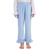 image:imageFlygo Girls Cotton Plaid Pants Gingham Elastic Waist Ruffle Wide Leg Pants  100 Cotton High Waisted Soft Lightweight Breathable Cute Straight Leg with Pockets Teen Girl Casual VersatileBlue