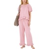 image:imageFlygo Womens Ruffle Pajamas Short Sleeve Lounge Set with Pockets  2 Piece Sleepwear Pjs Sets Crewneck Button Down Top High Waist Wide Leg Drawstring Pants Vacation Nightwear Bridal PartyDustypink