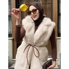 image:imageFlygo Faux Fur Vest Women Sleeveless Lapel Collar Fluffy Jacket Coats  Open Front Fur Vests Jackets Mid Length Fuzzy Shaggy Furry Outerwear Fall Winter Pockets Warm CasualBeige