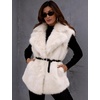 image:imageFlygo Faux Fur Vest Women Sleeveless Lapel Collar Fluffy Jacket Coats  Open Front Fur Vests Jackets Mid Length Fuzzy Shaggy Furry Outerwear Fall Winter Pockets Warm CasualBeige