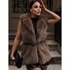 image:imageFlygo Faux Fur Vest Women Sleeveless Lapel Collar Fluffy Jacket Coats  Open Front Fur Vests Jackets Mid Length Fuzzy Shaggy Furry Outerwear Fall Winter Pockets Warm CasualBrown