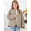 image:imageFlygo Girls Lightweight Quilted Jackets Winter Warm Puffer Coat 514Y  Snap Button Collarless Crewneck 2 Pockets Cozy Insulted Padded Outerwear Puffy Coat for School Outdoor Christmas GiftKhaki