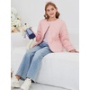 image:imageFlygo Girls Lightweight Quilted Jackets Winter Warm Puffer Coat 514Y  Snap Button Collarless Crewneck 2 Pockets Cozy Insulted Padded Outerwear Puffy Coat for School Outdoor Christmas GiftPink